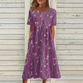 thumbnail image 2 of Vestidos Casuales para Mujer Vestidos Estampados Vestidos de Verano Vestidos Midi Plisados Estampados con Cuello Redondo Básico Clásico Al Aire Libre Diario Manga Corta Vestidos Sueltos Púrpura/XL, 2 of 5