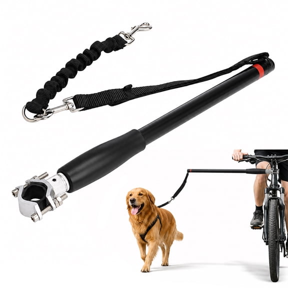 Dog Bike Leash with 16.7 in Steel Pole, Black Pet Bike Attachment with Shock Absorbing Bungee for Cycling Jogging, 360° No Tangle Running Dog Leash for Outdoor Exercise