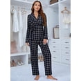 thumbnail image 6 of ebukurty Pajamas for Women Sets 2 Piece Black Paired Belted Long Sleeve Robe V Neck Sleepwear, Sizes S-XL, 6 of 8