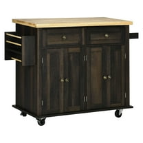 Rolling Kitchen Cart, Brown Oak - Kitchen Island with Drawers, Spice Rack & Towel Bar