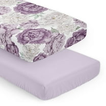 Sweet Jojo Designs Peony Floral Garden Purple Ivory and Green Fitted Crib Sheets 2 Piece Set