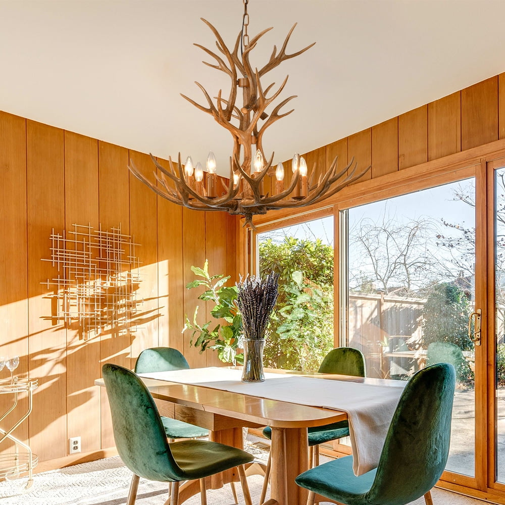 Deer Antler Chandelier 8 Light, Antler Pendant Light Fixturs, Vintage Farmhouse Deer Horn Chandelier Lighting for Living Room Dining Bedroom Christmas