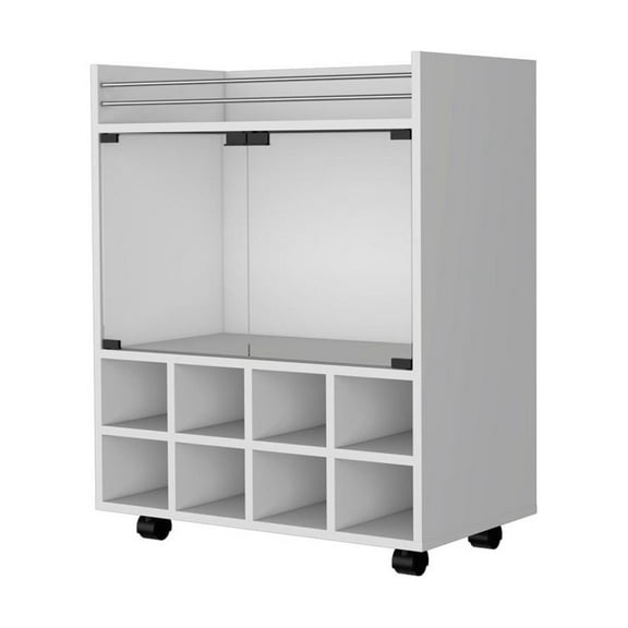 Depot E-Shop Bar Cart with 8-Bottle Holder, Glass-Paneled Cabinet and Aluminum-Touched Top