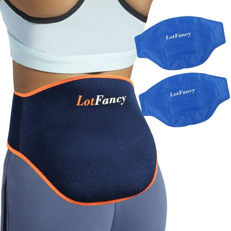 LotFancy 2 Hot Cold Gel Ice Pack with Wrap for Back Belly Waist Hip Lumbar Abdomen