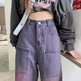 thumbnail image 6 of Women Baggy Jeans Trousers With High Waist E Girl Style Streetwear Casual Vintage Denim Trousers Loose Straight Leisure Trousers, 6 of 8