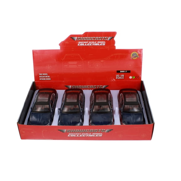 Box of 4 BMW i7 (G70) Limousine, Blue/Red - Showcasts 68288D - 1/24 Scale Diecast Model Cars