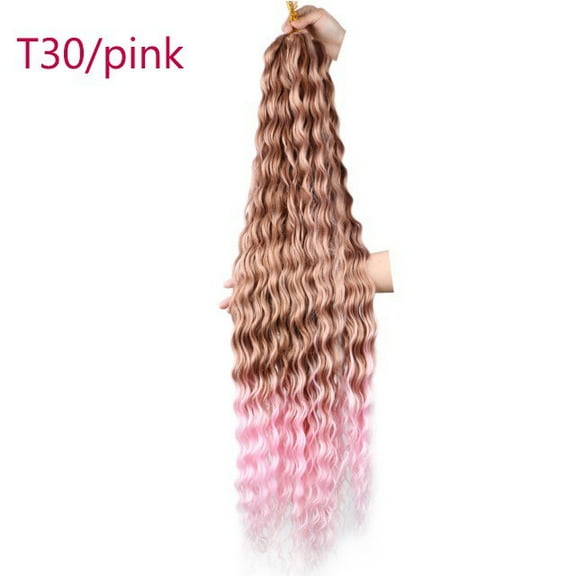 XmhyTop 24 Inch 3-Bundle Human Braiding Hair, 100g/Bundle Deep Wave Curly Extensions, Wet and Wavy Texture for Boho Braids Styling, Brown Pink