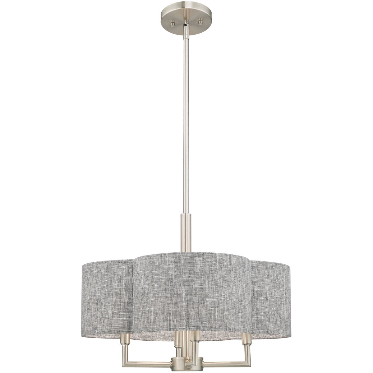 4 Light Brushed Nickel Pendant Chandelier with Hand Crafted Gray Fabric Hardback Shade