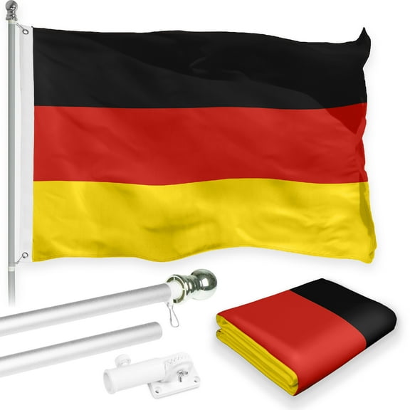 G128 Combo Pack: 6 Feet Tangle Free Spinning Flagpole (Silver) Germany German Flag 3x5 ft Printed 150D Brass Grommets (Flag Included) Aluminum Flag Pole