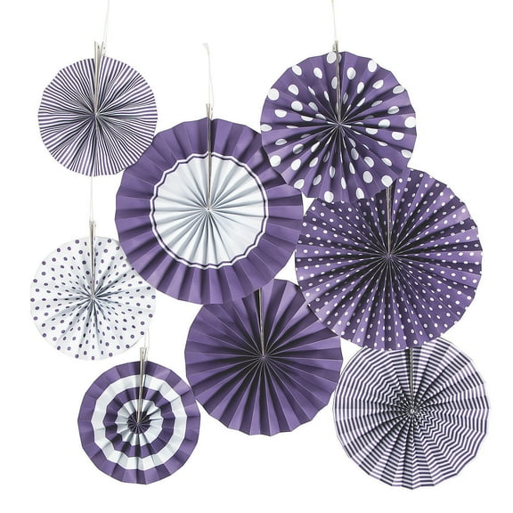 Purple Paper Fan Assortment - Party Decor - 8 Pieces