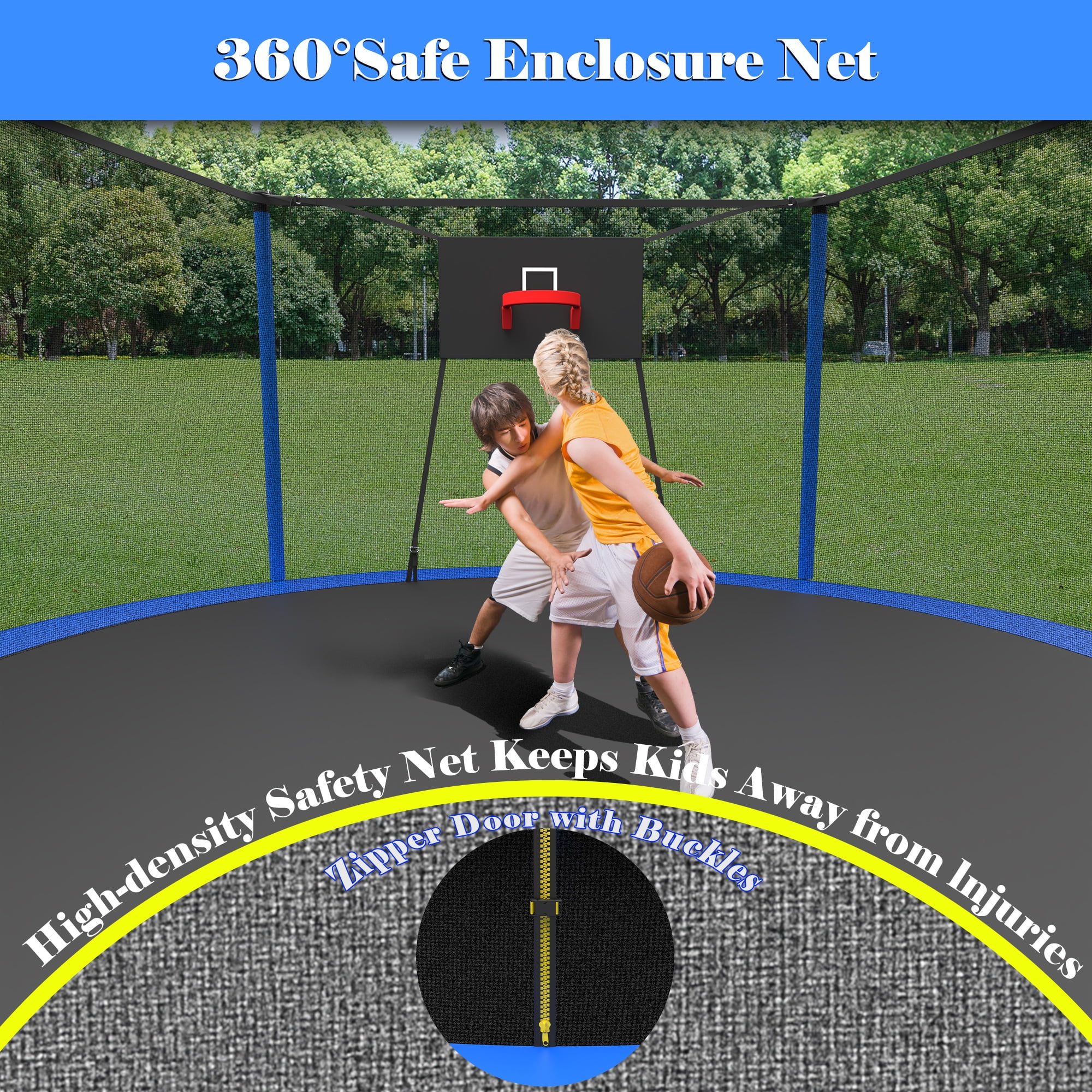 14ft Trampoline with Basketball hoop, SEGMART Upgraded Round Outdoor Kids Trampoline with Enclosure Net, Heavy Duty Backyard Trampoline, Recreational Trampoline for Adults Kids