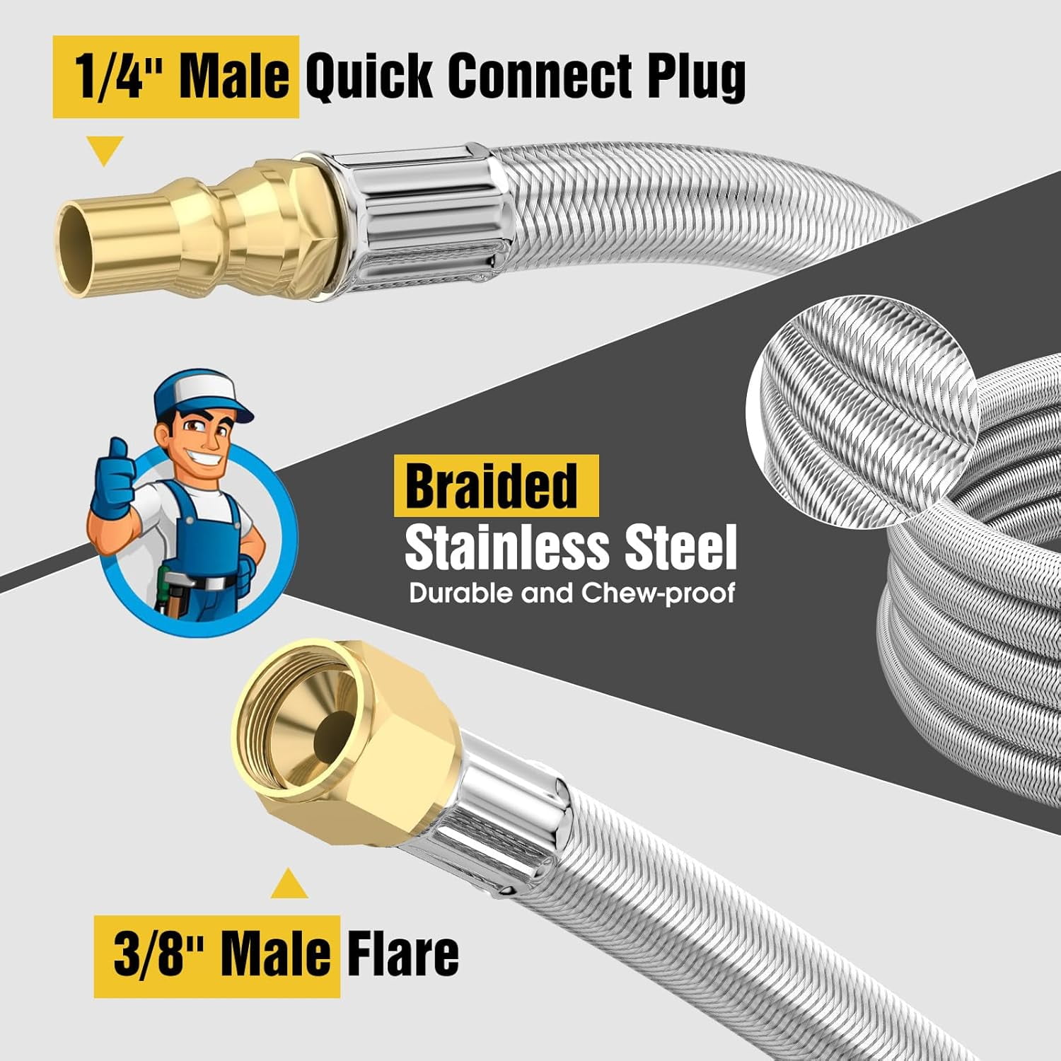 36 FT Quick Connect Propane Hose for RV to Gas Grill, RV Quick Connect with 1/4" Safety Shutoff Valve, LP Quick Disconnect Propane Hose with Elbow Adapter for Blackstone 17"/22" Griddle