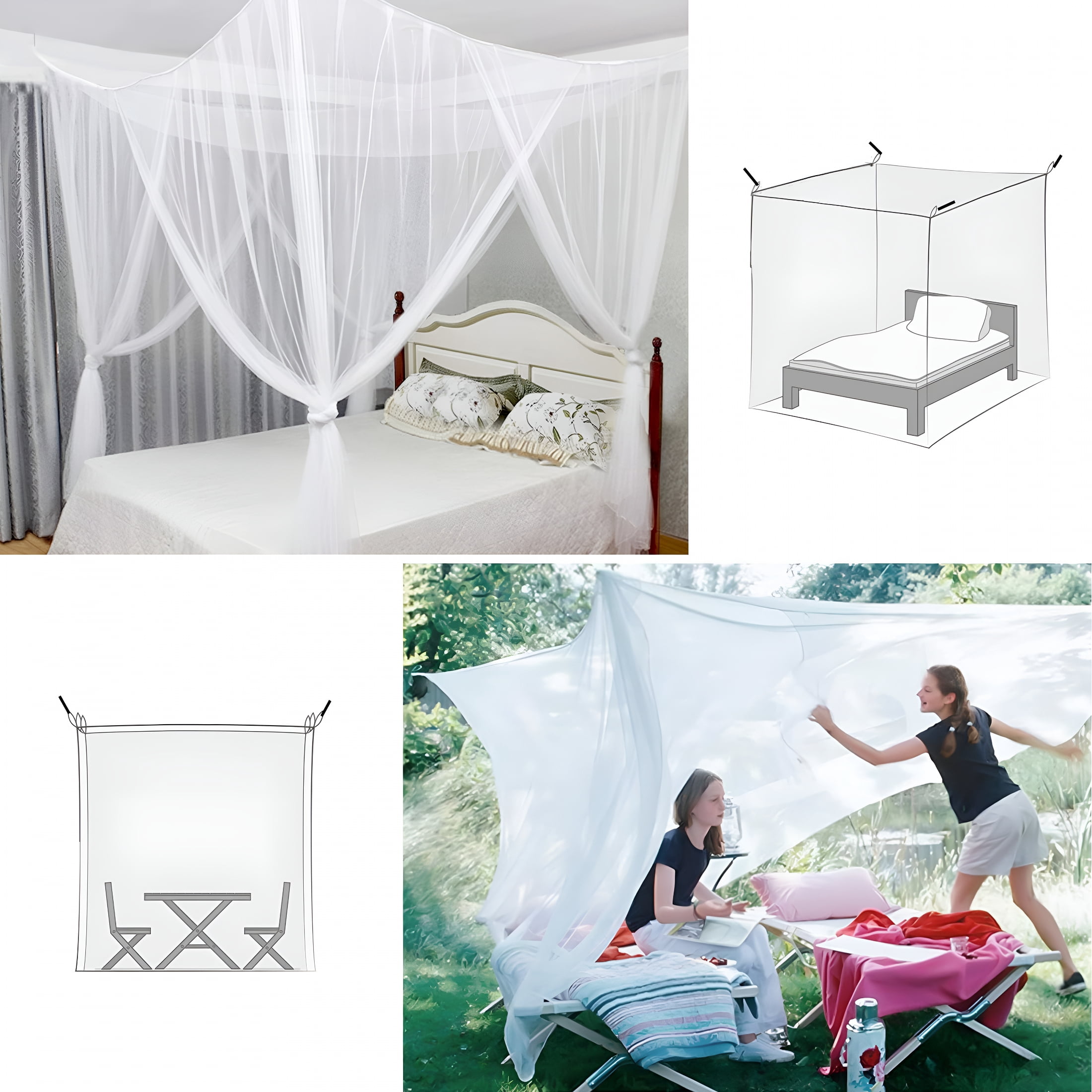 AUQ 2026 New Mesh Mosquito Net,Full Queen King Size Bed Canopy,Four Opening Bed Curtains Canopy Bed Curtains for Bedroom,Dorm,Guest Room,Bed White
