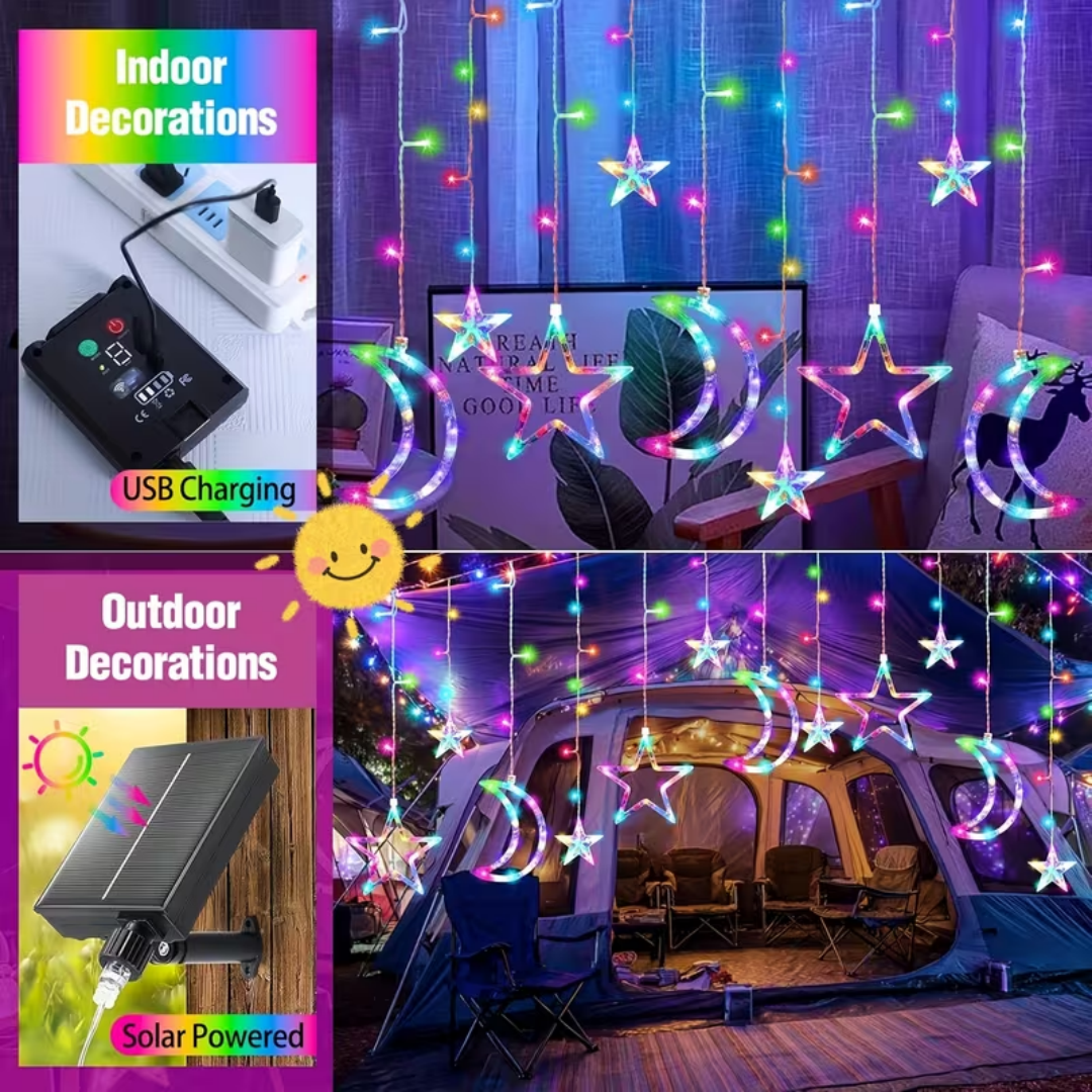 Multicolor Curtain Lights With 148 Led Solar Curtain Lights (Usb Charging Type) Including 8 Lighting Modes Timer Suitable For Gardens, Terraces, Pergolas, Porches, Windows, Backyard Tents