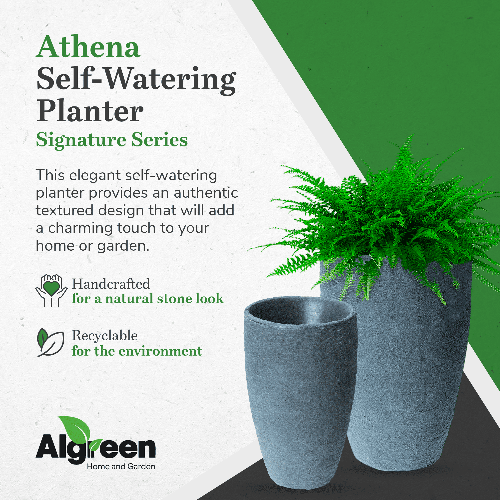 Algreen Athena 28" Self Watering Planter, Charcoalstone Resin