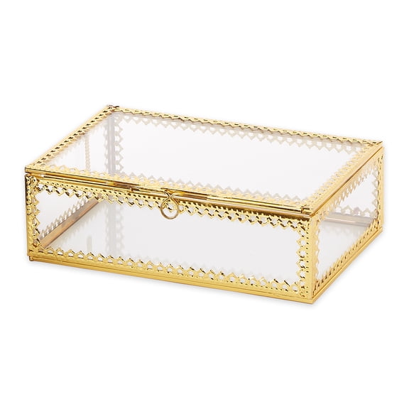 Zingz & Thingz 9.5" Clear and Gold Motif Rectangular Keepsake Jewelry Box