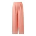 thumbnail image 4 of Huowey Womens Pants Casual High Waist Palazzo Pants Flowy Beach Trousers Summer Comfortable Elastic Waist Wide Leg Chiffon Outfit, 4 of 8