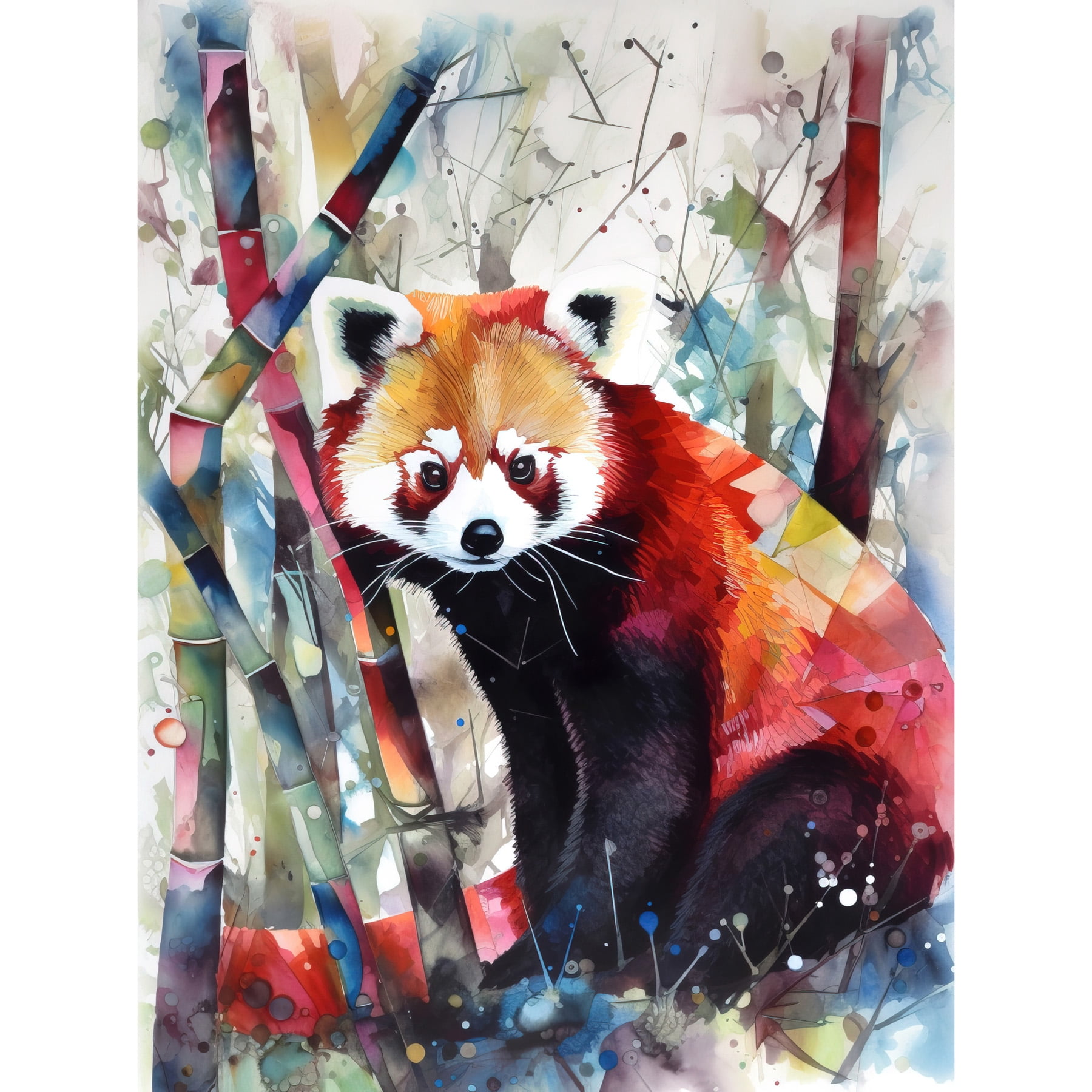 Red Panda In Bamboo Forest Folk Art Unframed Wall Art Print Poster Home ...