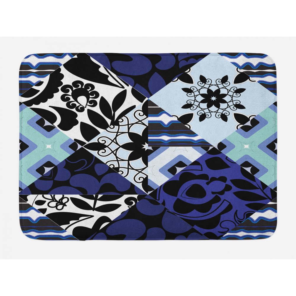 Shabby Chic Bath Mat, Flower Classic Petals in Patchwork Pattern with