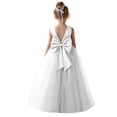 thumbnail image 5 of Elegant V-Back Satin Dress for Girls, Formal Flower Girl Gown for Wedding Birthday Party, Toddler Communion Dress with Bow Sash, 5 of 7