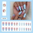 thumbnail image 2 of DHARMONAL Nails Set Of 24 Include Glue Gradient Fragment Of Blue Gold Foil Ladies French Tip Nails Long Medium Coffin Nails Tips False Nails Full Coverage Formation Tips Gel Nail Tips Short, 2 of 6