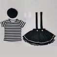 thumbnail image 6 of LMLYSoH Women Clown Costumes Black White Striped Tops Suspender Skirt Gloves and Hat Set Halloween Cosplay Outfit, 6 of 7