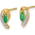 thumbnail image 2 of 14K Yellow Gold 1/20Ct Diamond And Emerald Earrings (10 X 5) Made In India em5592-em-005-ya, 2 of 5