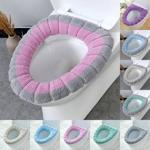 Thicker Bathroom Toilet Seat Cover Pads- Soft Warmer Toilet Seat Cushion Cover Stretchable Washable Fiber Cloth, Easy Installation Comfortable Toilet Lid Seat Cover(Light Gray)