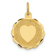 Carat in Karats 14K Yellow Gold You Are Always In My Heart Disc Pendant Charm (23mm x 16mm)