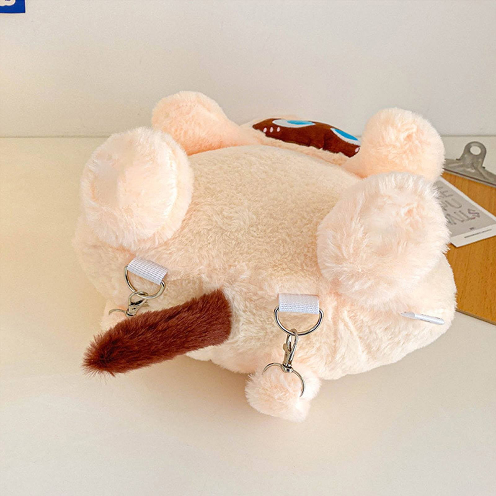 Siamese Cat Backpack, Off-White|Plush Stuffed Cat Animal Backpack Shoulder Bag Crossbody With Adjustable Straps