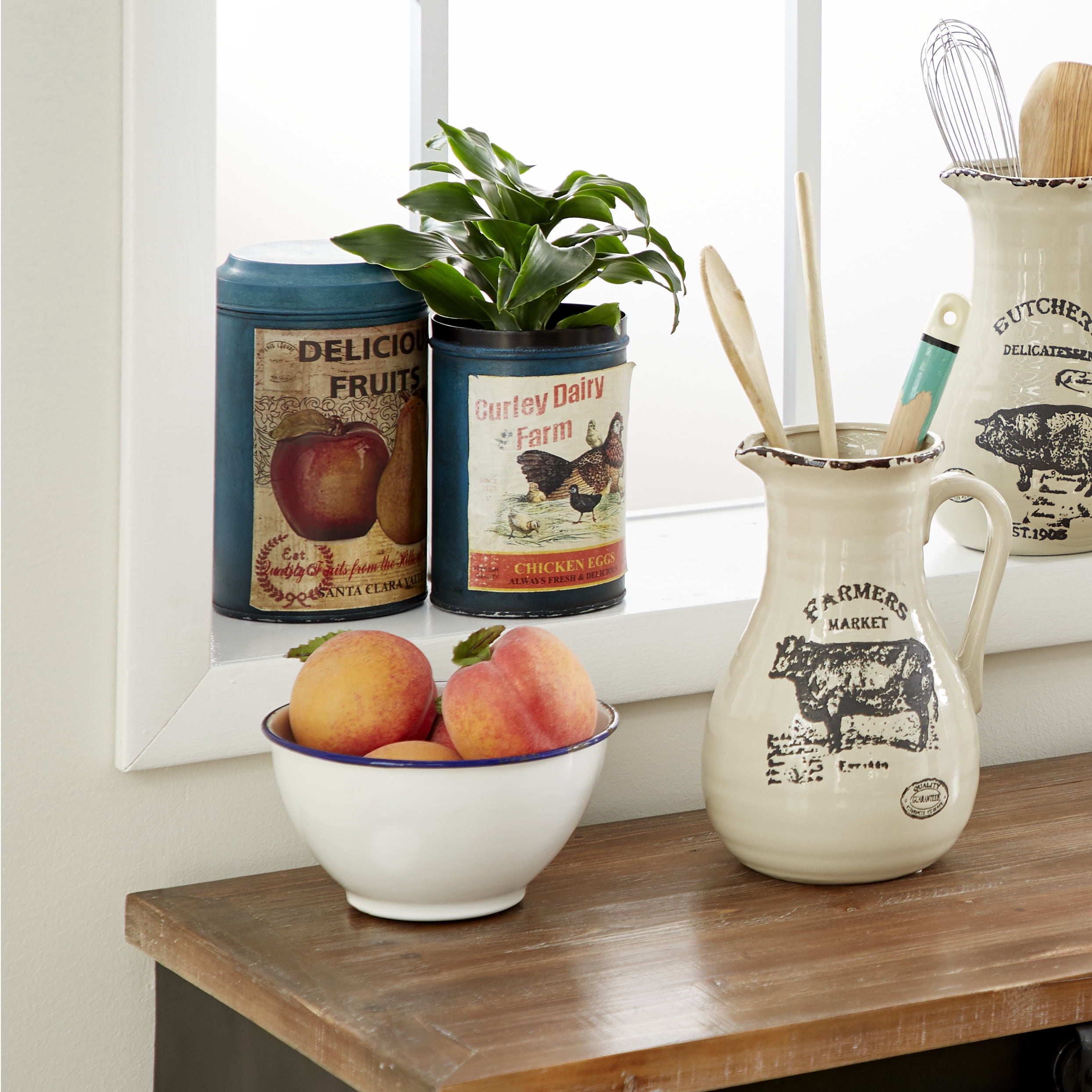 Decmode Large Farmhouse Style Blue Metal Jars with Lids & Vintage