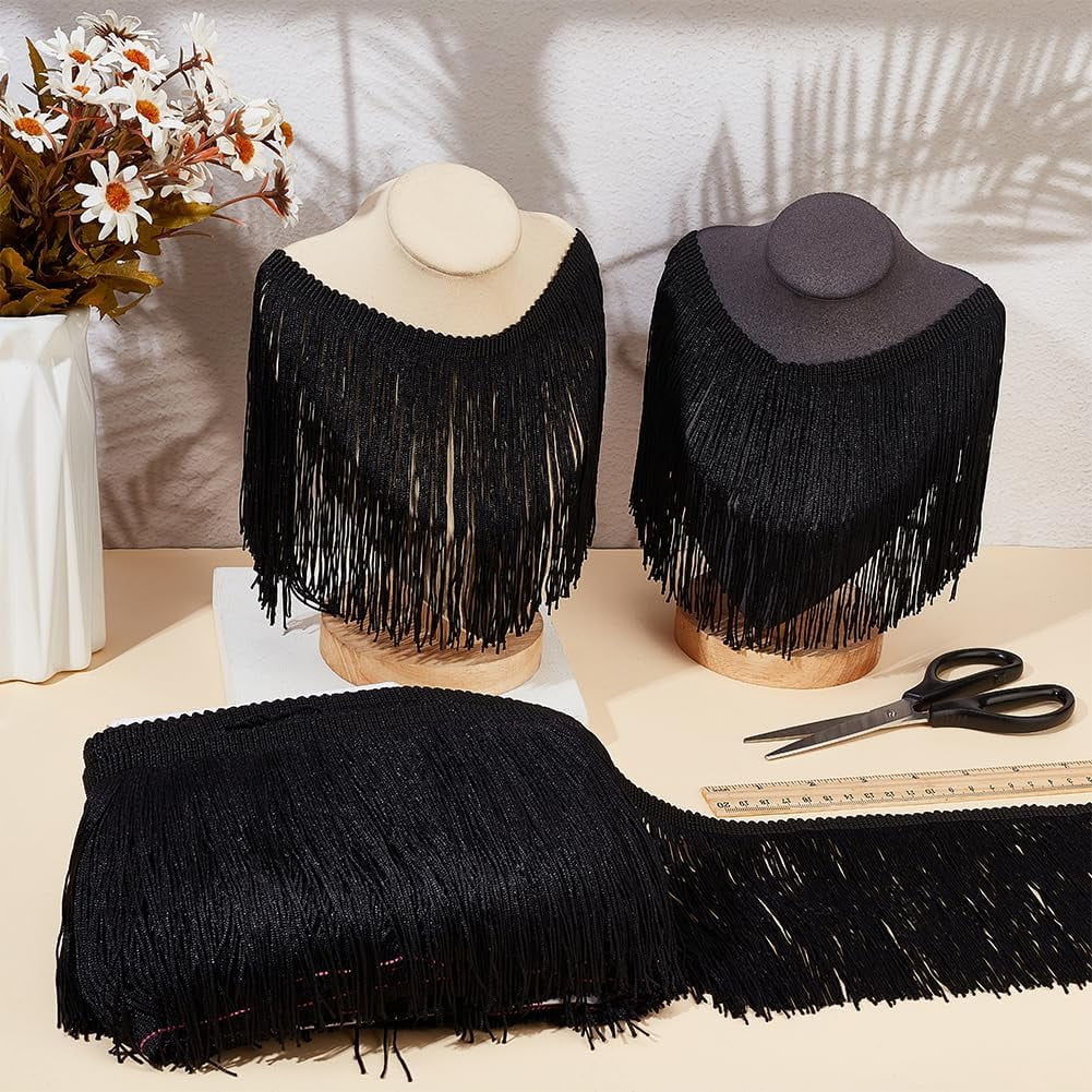 10 Yards Black Polyester Fringe Tassel Sewing Trim 5-1/4 Inch Wide Ribbon Trim for DIY handcrafting