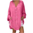 thumbnail image 2 of ICHUANYI Clearance Tunic Tops For Women Loose Casual Lapel Neck T-shirt Ladies Long Sleeve Buckle Blouse Tops(Hot Pink, M) ICHUANYI WER2023081205191, 2 of 6