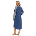 thumbnail image 5 of Women Long Sleeve Nightgown Loose Fit Sleepshirt Spring Fall Calf-Length Soft House Dress Round Neck Comfy Sleepwear Loungewear, Blue S-3XL, 5 of 6