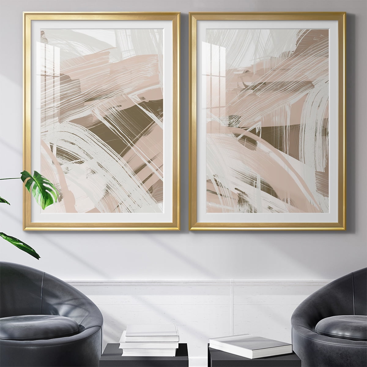 Wexford Home Earthtone Swipe I Premium Framed Print, 26.5" x 36.5" - Ready to Hang, Gold (Set of 2)