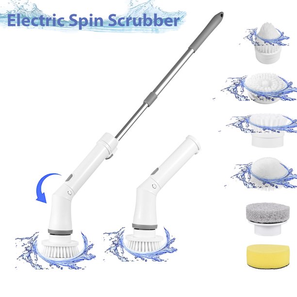 Electric Spin Scrubber, 2 Speeds Electric Scrubber with Extension Rod 6