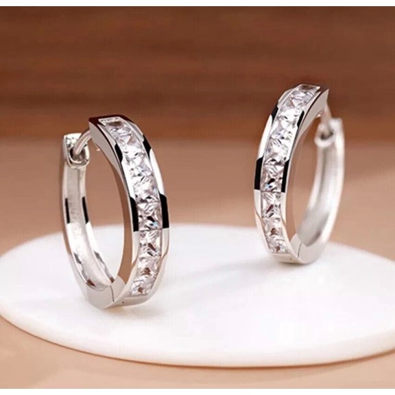 2.00 Ct Princess Cut Lab-Created Diamond Huggie Hoop Earrings 14k White Gold Plated