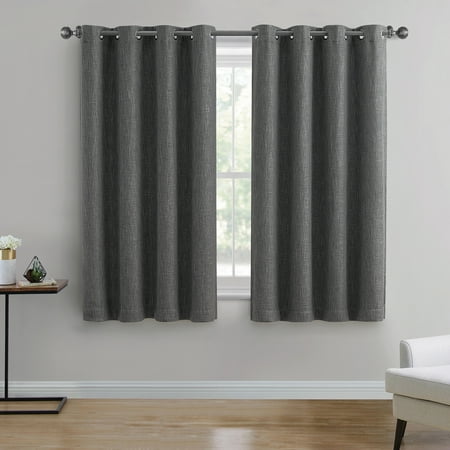 Better Homes & Gardens Woven Textured Grommet Blackout Curtain Panel, Grey, 50" x 63"