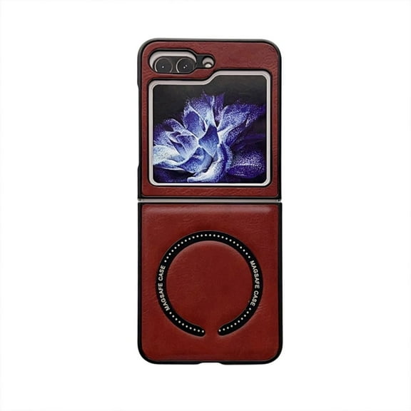Compatible with Samsung Galaxy Z Flip 5 Leather Magnetic Magsafe Case Slim Shockproof Business Case-Red