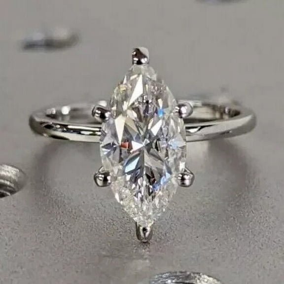3Ct Marquise Cut Lab Created White Diamond Solitaire Ring 14k White Gold Plated