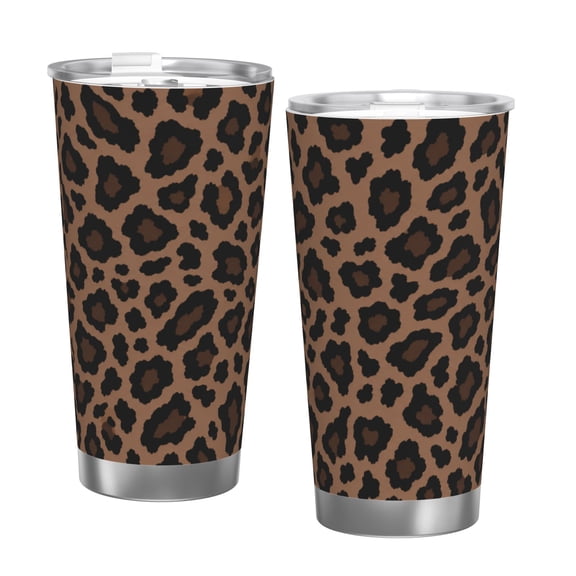 20oz Leopard Print Tumbler Insulated Car Cup Travel Coffee Cup Trendy Animal Print Gift for Women with Single Silver Rim