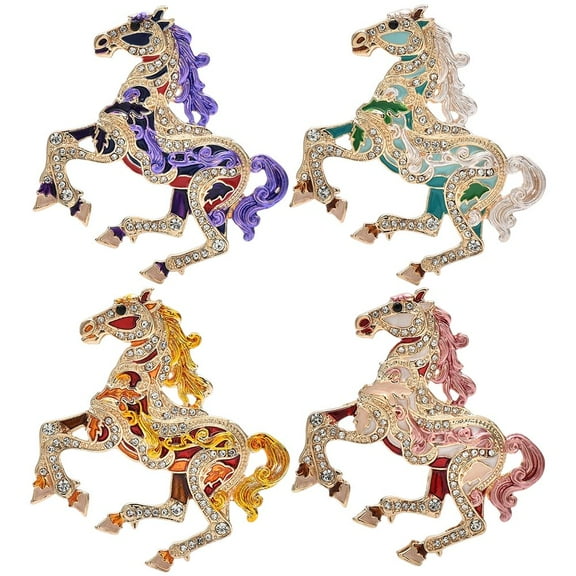 4 Pcs Rhinestone Horse Brooch Pin for Women Men Crystal Animal Horse Brooches Lapel Pins Dress Accessories Holiday Party Jewelry Gift