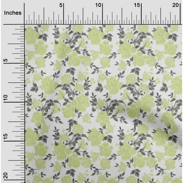 oneOone Tissu Popeline de Coton Imprimé Feuilles & Floral Ikat au Mètre 56 Pouces de Large