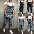 thumbnail image 2 of Men Distressed Denim Overalls Suspender Trousers Bib Pants Skinny Jean Jumpsuits, 2 of 5