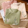 thumbnail image 6 of Womens Embroidered Tops Chinese Frog Casual Blouses Loose Fit Tee Shirt Women Linen Clothing For Women Chinese Style Tops For Women Flowy Tops For Women Gauze Tunic Tops For Women Beige L, 6 of 6