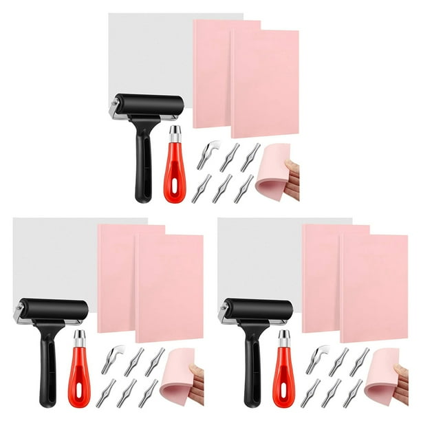 3X Kit de Fabricación de Sellos de Goma, Kit de Herramientas de Impresión de Bloques, Cortador de Linóleo con 6 Hojas, Papel de Calco para Tallado de Sellos Artesanales