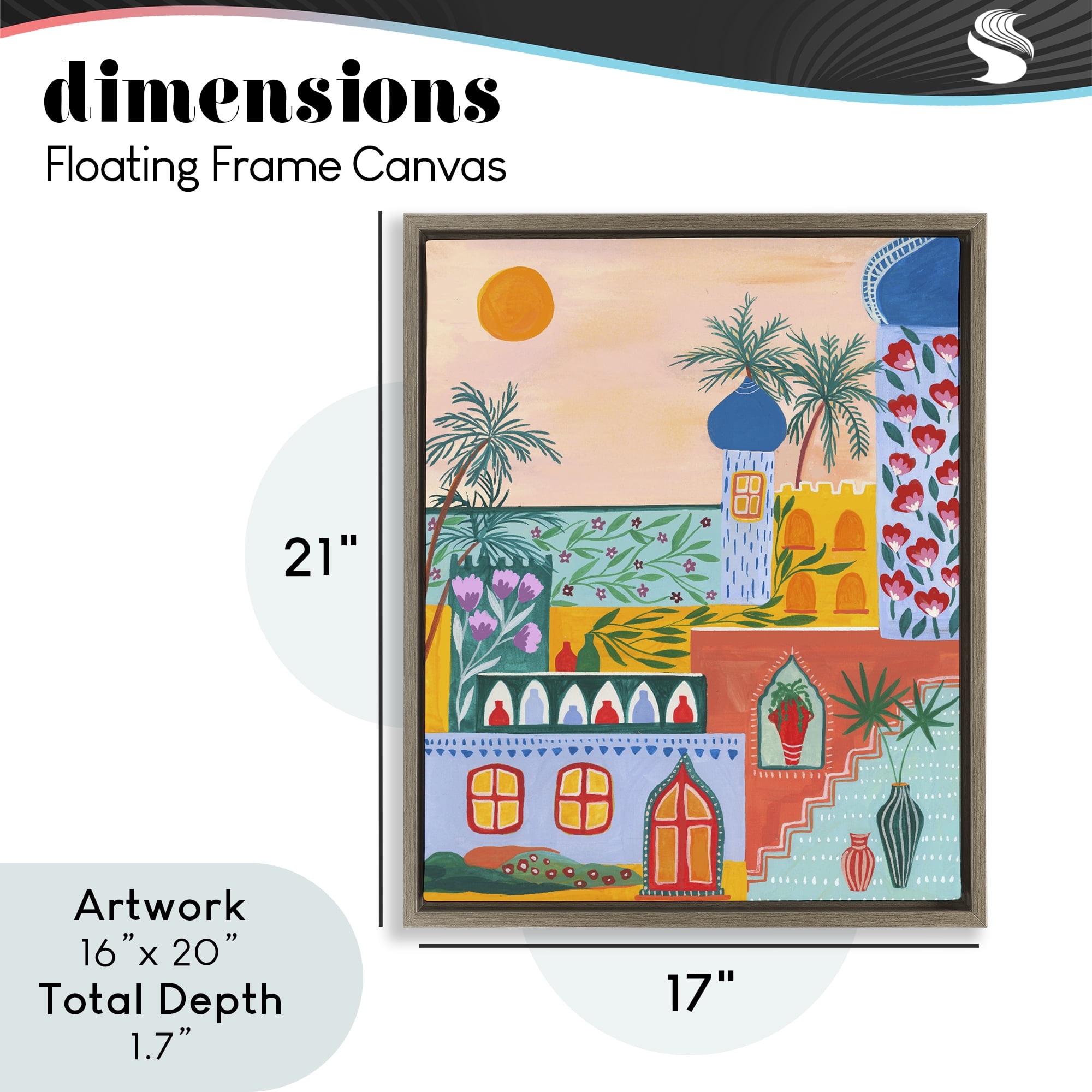 Egyptian City Architecture Brown Framed Floater Canvas Wall Art, design by Nabeela Rumi