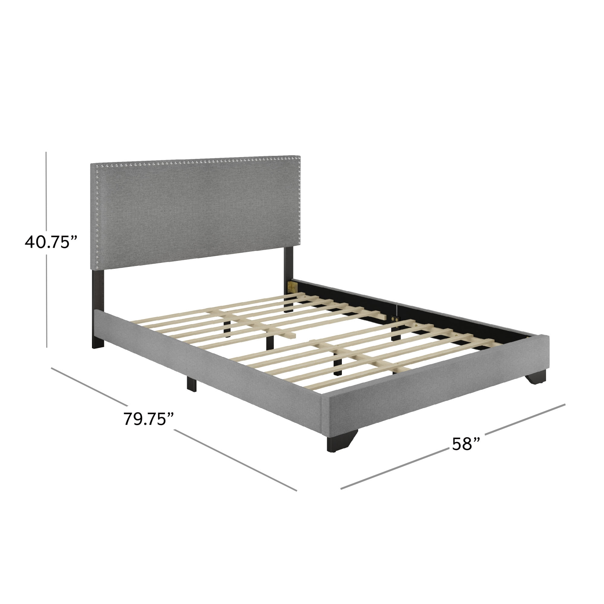Skylar Nailhead Trim Upholstered Full Platform Bed, Glacier