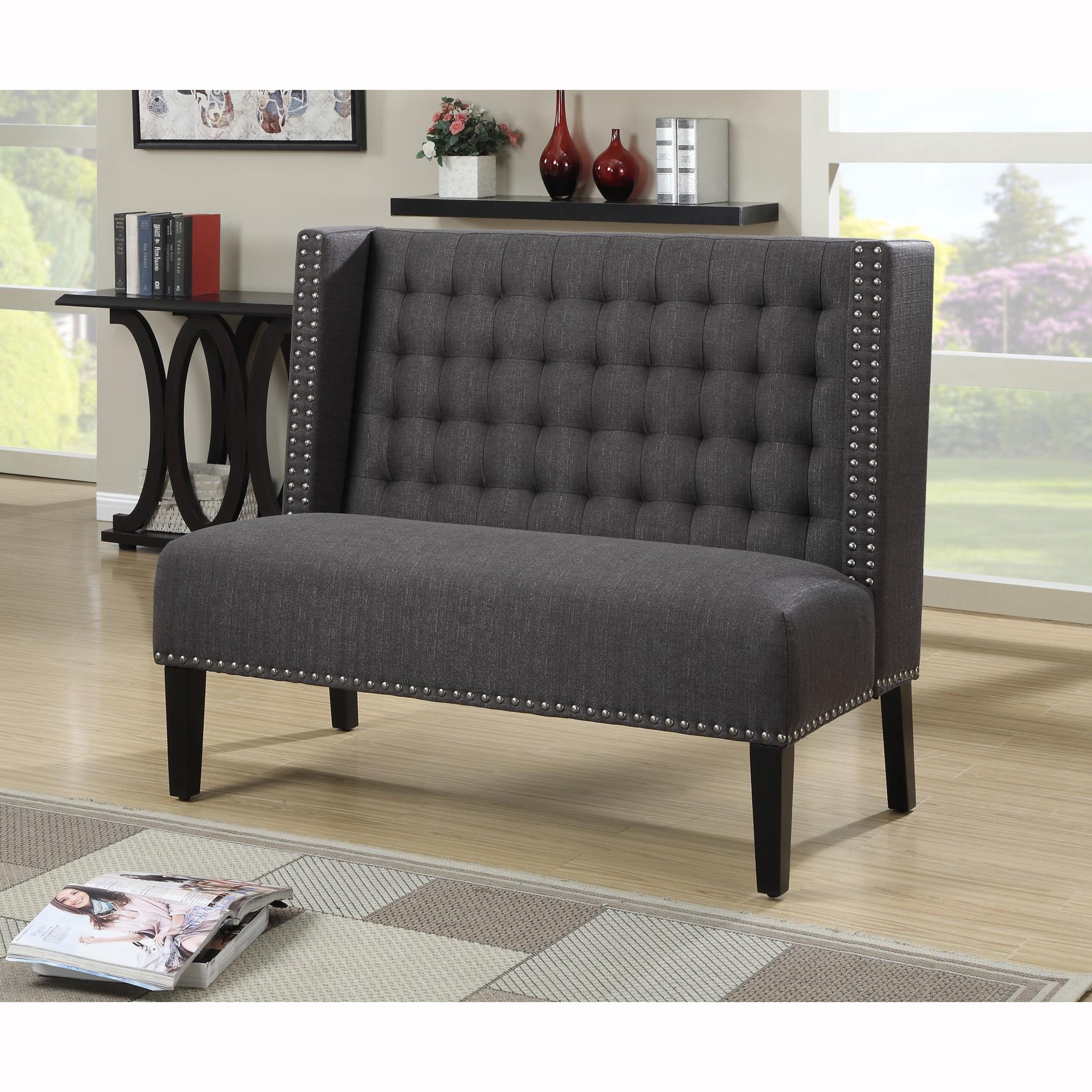 Sofaweb Com Dark Grey Tufted Upholstered Banquette Bench Walmart Com