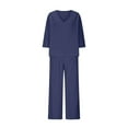 thumbnail image 4 of FCLoft Women's Oversized 2-Piece Set - Summer Cotton Linen, Baggy Long Sleeve V Neck Blouse & Wide Leg Trousers Loungewear, 4 of 6